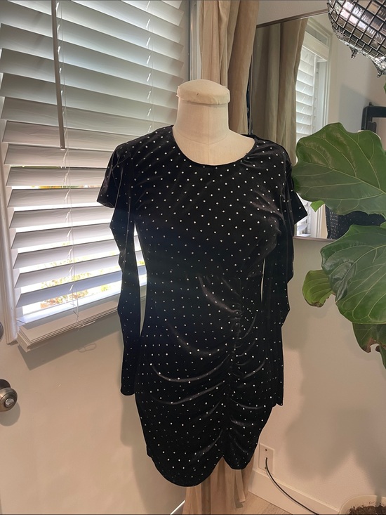 Betsey Johnson Dresses & Skirts - Beautiful Betsey Johnson Black Velvet Rhinestone Ruched Bodycon Dress